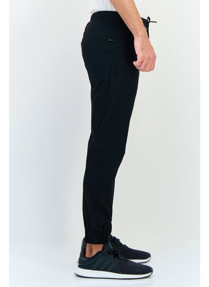 Men Cuffed Fit Solid Jogger Pants, Black