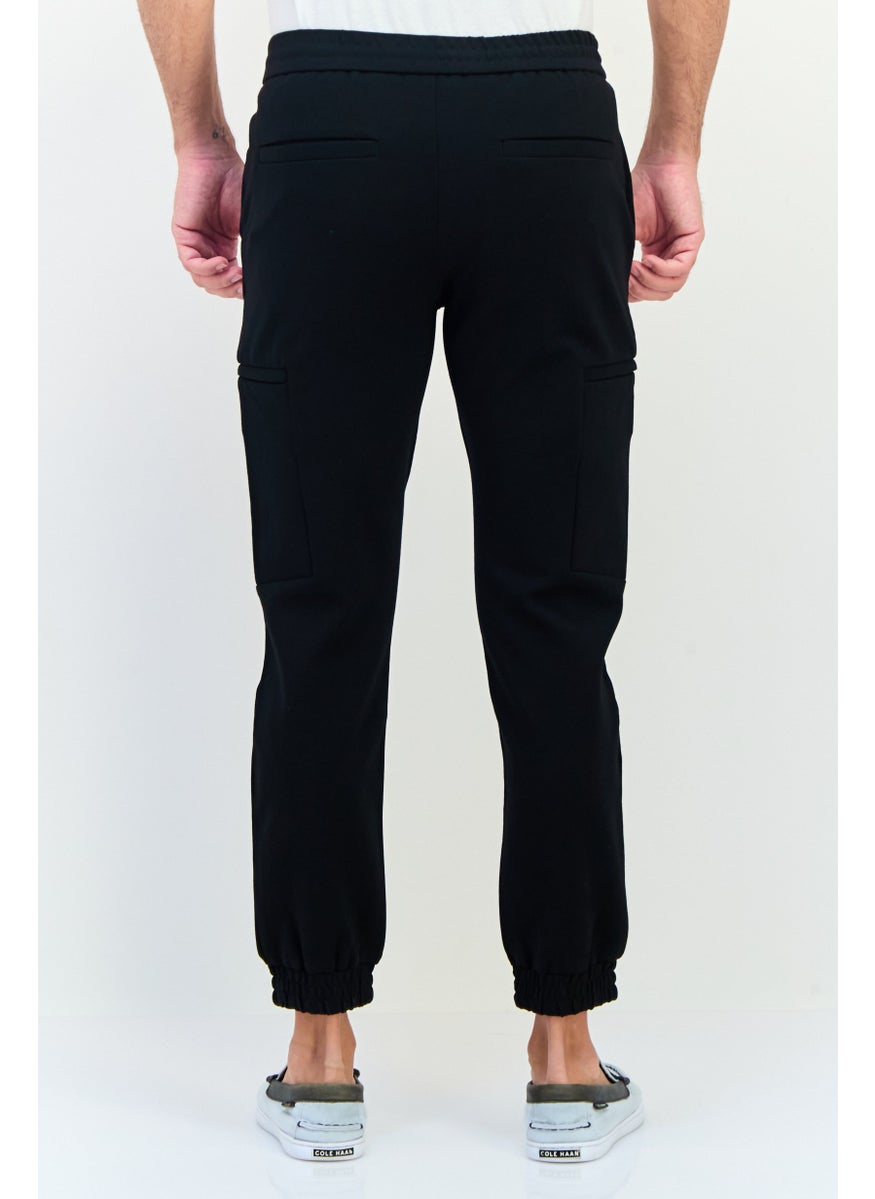 Men Cuffed Fit Plain Jogger Pants, Black