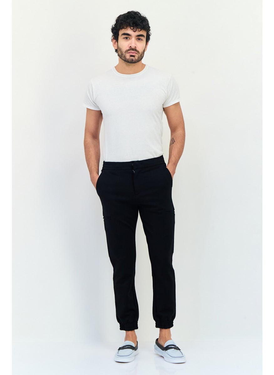 Men Cuffed Fit Plain Jogger Pants, Black