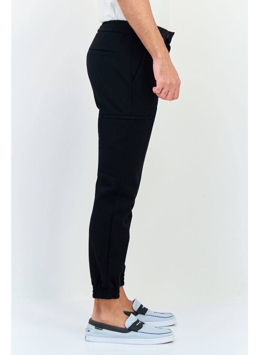 Men Cuffed Fit Plain Jogger Pants, Black