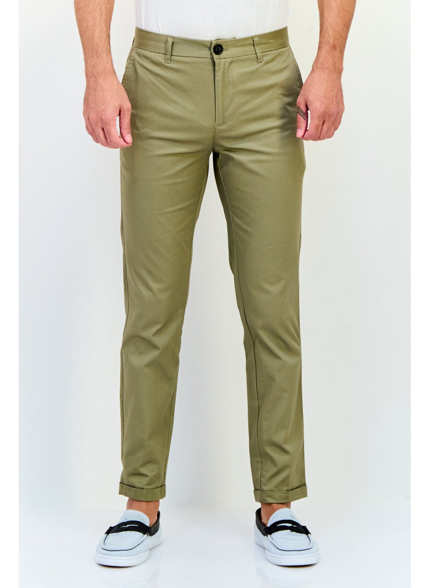 Men Slim Fit Solid Chino Pants, Khaki