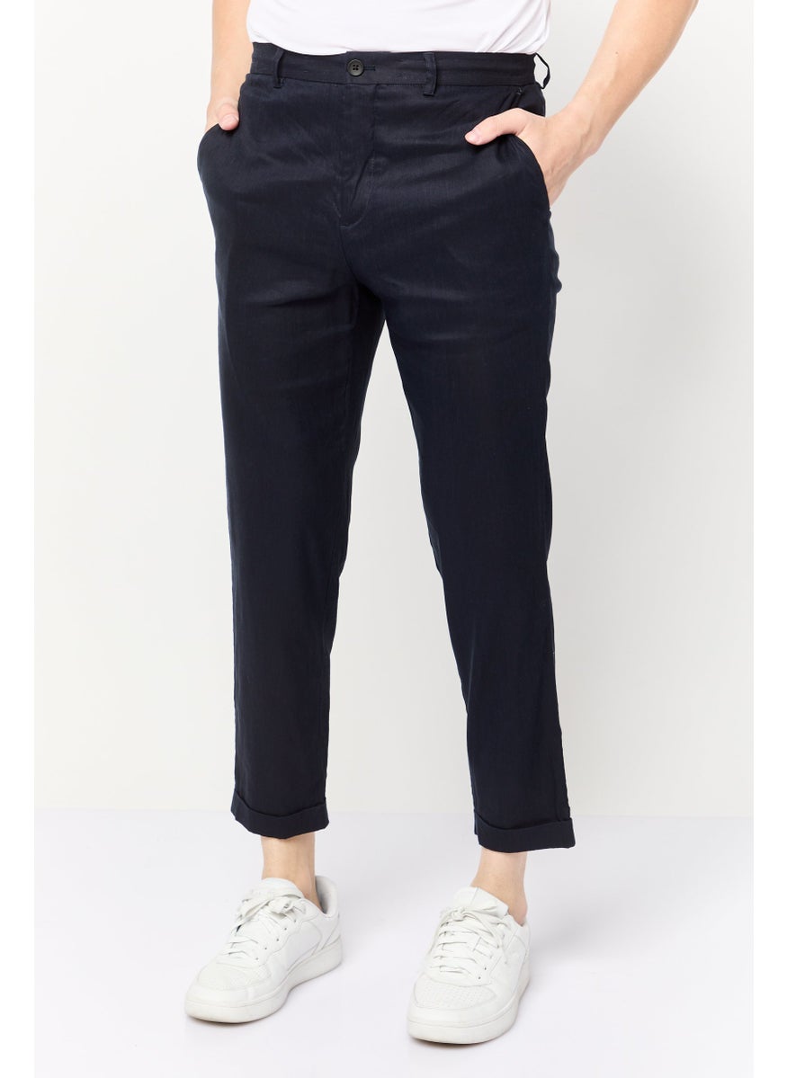 Men Regular Fit Solid Chino Pants, Dark Navy