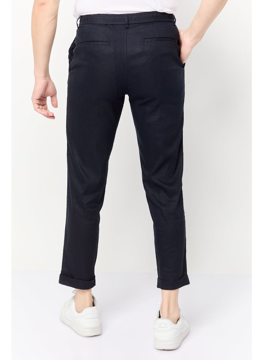 Men Regular Fit Solid Chino Pants, Dark Navy