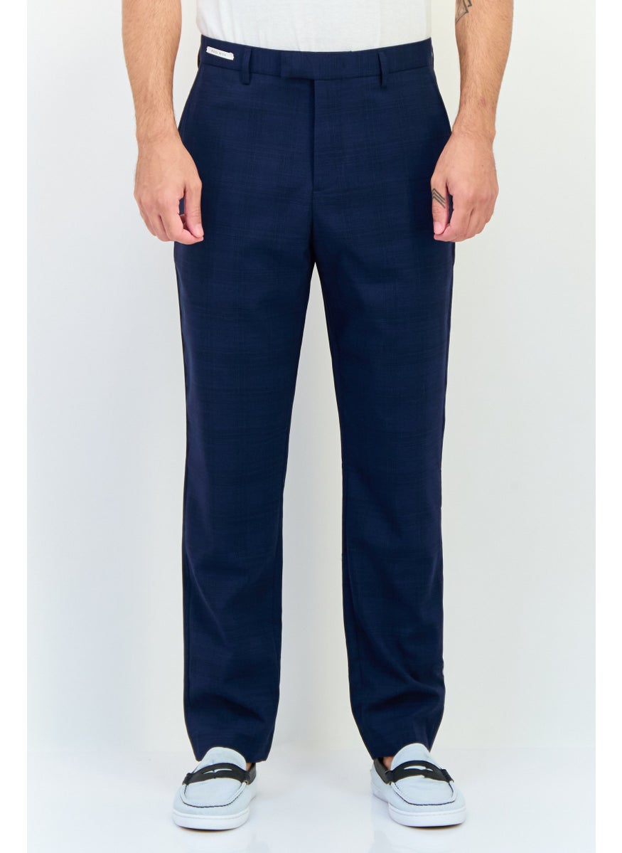 Men Tapered Fit Plaid Dress Pants, Blue