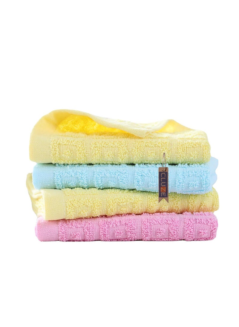 CLUZE Cotton Small Size Face Towel 450 GSM Super Soft Absorbent Handkerchief for Women Baby Kids 25x25 cm PinkSkyYellow Pack of 12