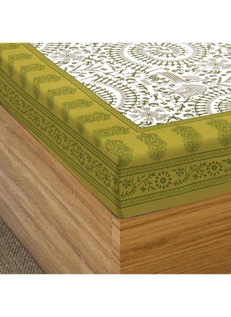 JAIPUR PRINTS 100 Cotton Jaipuri Traditional Single Bedsheet with 1 Pillow Covers Single Sale 03