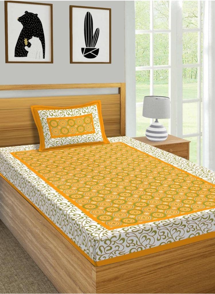 JAIPUR PRINTS 100 Cotton Jaipuri Traditional Single Bedsheet with 1 Pillow Covers Single Sale 17