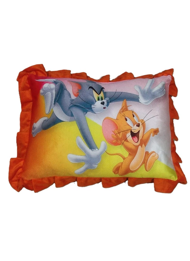 NISHOMES Cartoon Design Frill Boundry Velvet Cartoon Design Printed Kids Pillow Fiber Filled Size 14x20 Inches Red