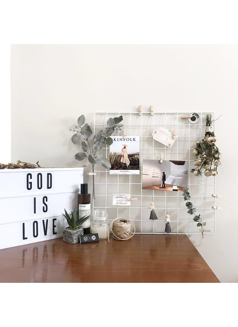 GreenUniverse Grid Photo Frame for Wall Clip Holder Photo FrameMulti Functional Creative Mesh Wall GridPackage 1pc Frame White 45cm x 65cm