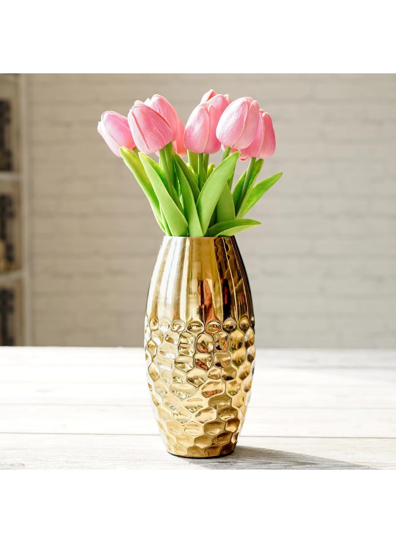 Behoma Metal Hammered Vase for Home Decor Decoratives for Indoor Living Room Best Gift for Birthday Anniversary Valentines Day Golden Half Hammered Oblong Shape 1 Large Pcs Flower not Included