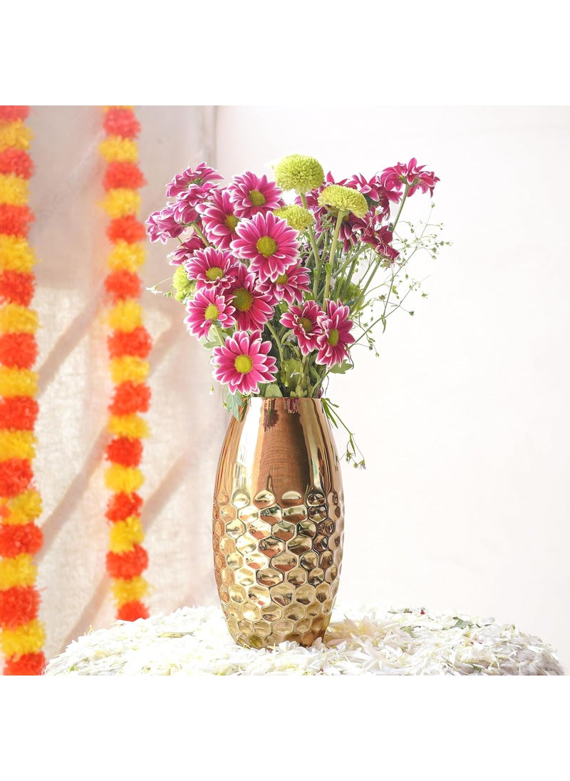 Behoma Metal Hammered Vase for Home Decor Decoratives for Indoor Living Room Best Gift for Birthday Anniversary Valentines Day Golden Half Hammered Oblong Shape 1 Large Pcs Flower not Included