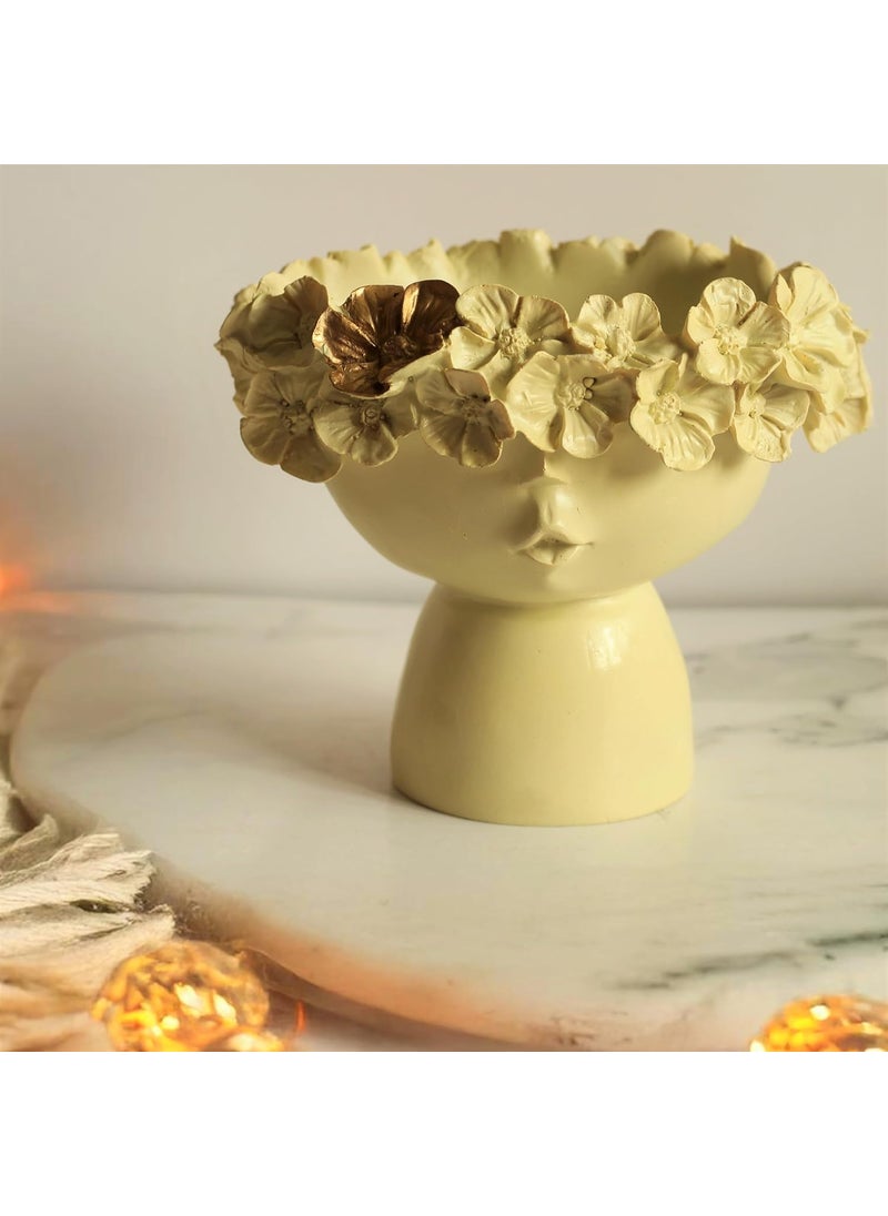 Kawai Homes Face Vase Cute Abstract Queen White Aesthetic Resin Ceramic Finish Flower Vase for Home Decor and Living Room Dining Table Decoration Beige Queen