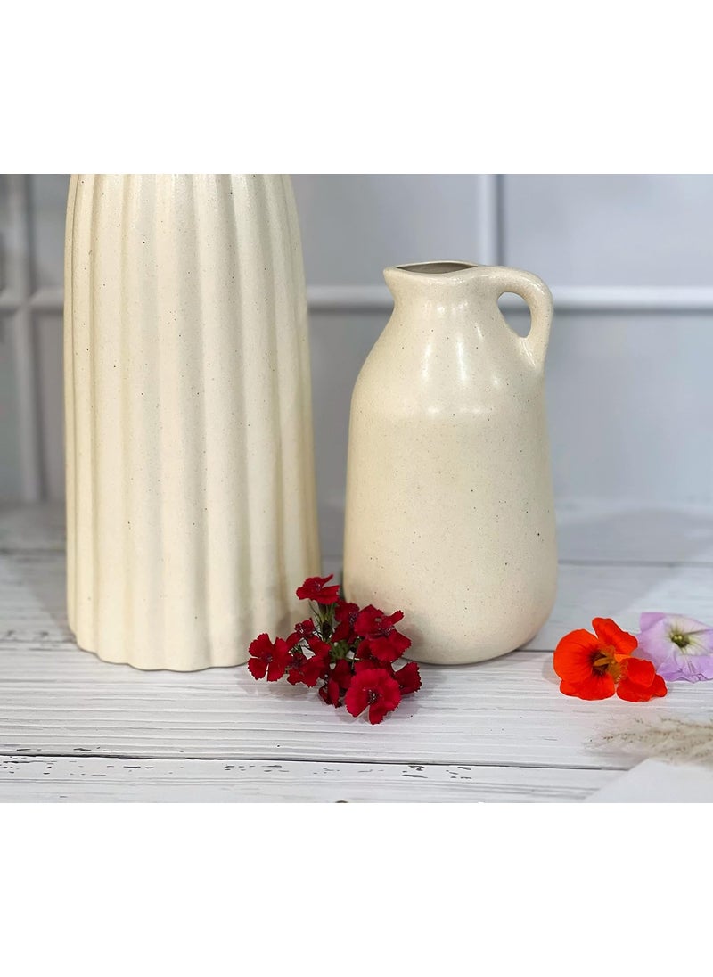 Praahi Lifestyle Premium Ceramic Off White Vases Set of 3 Ceramic flower Pot and vase for Modern Home Decor Living Room Bedroom Dining Table 10 Ribbed Vase 9 Donut Vase 7 Milkjar Vase