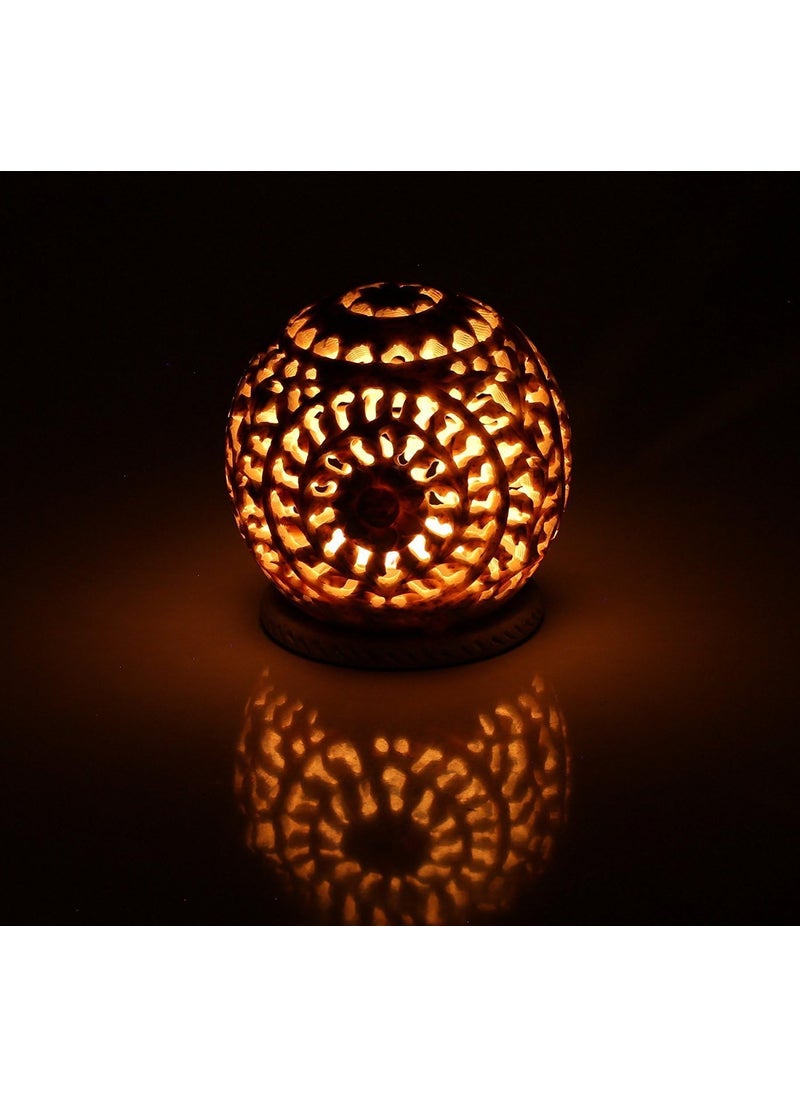 MBSC Unique HandCarved Soapstone Tealight Holder SphereShaped Candle Holder with Intricate Tendril Openwork Floral Design Decorative Home Decor Accent for Living Room Bedroom Festive Gifting