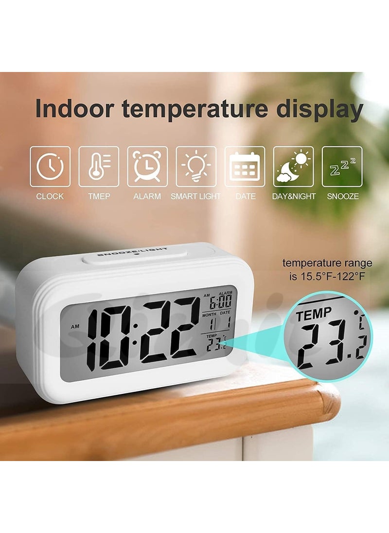 QIMIT Digital Alarm Clock Table Clock for Students Home Office Corporate with Automatic Sensor Date TemperatureBlack Plastic 14W x 8H Centimeters 1 White