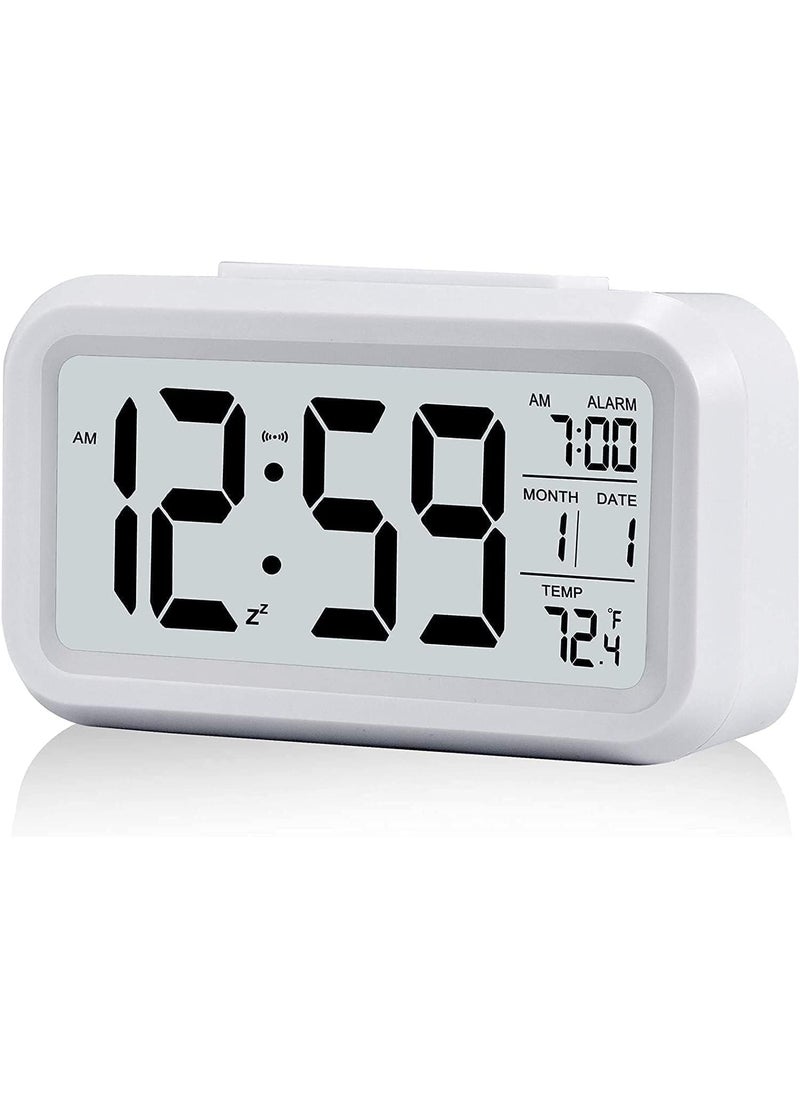 QIMIT Digital Alarm Clock Table Clock for Students Home Office Corporate with Automatic Sensor Date TemperatureBlack Plastic 14W x 8H Centimeters 1 White