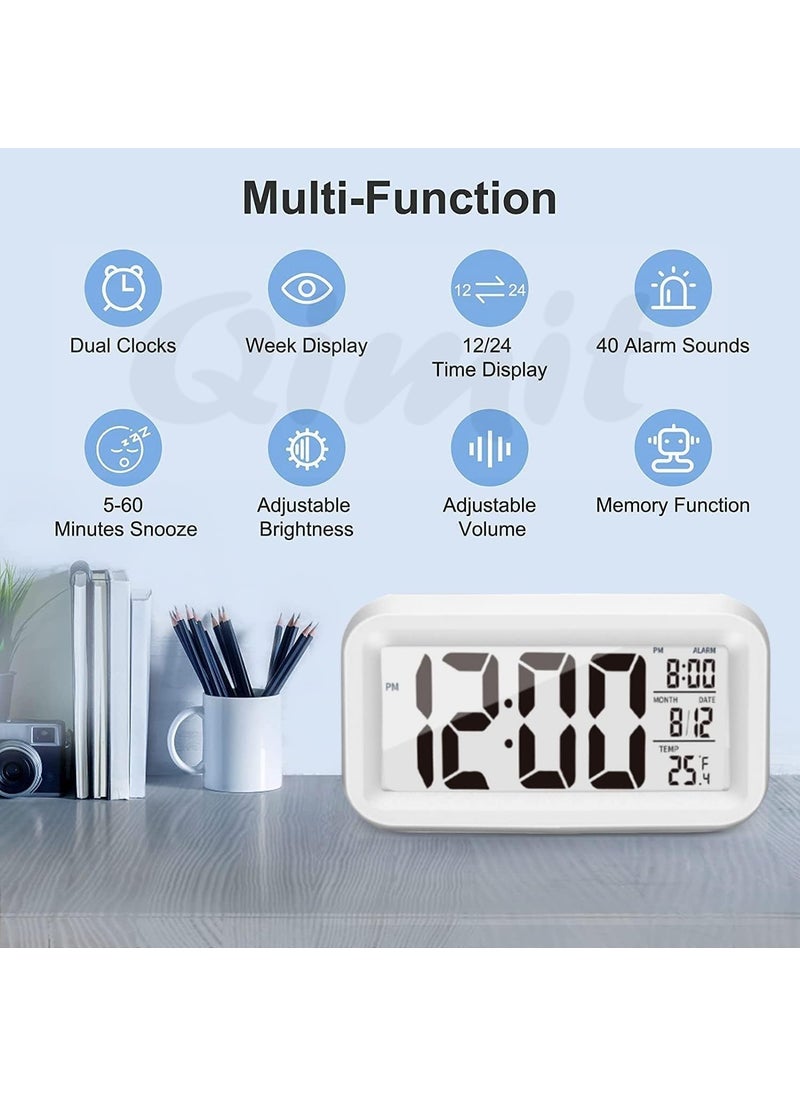 QIMIT Digital Alarm Clock Table Clock for Students Home Office Corporate with Automatic Sensor Date TemperatureBlack Plastic 14W x 8H Centimeters 1 White