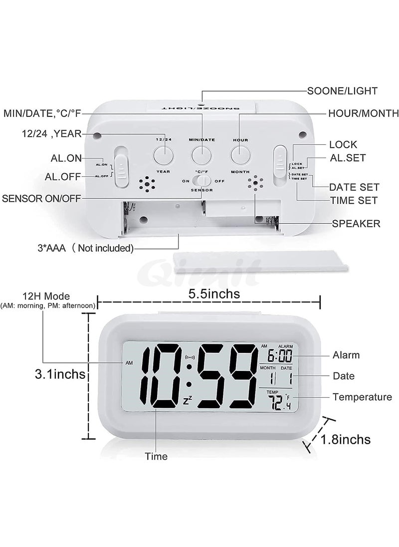 QIMIT Digital Alarm Clock Table Clock for Students Home Office Corporate with Automatic Sensor Date TemperatureBlack Plastic 14W x 8H Centimeters 1 White
