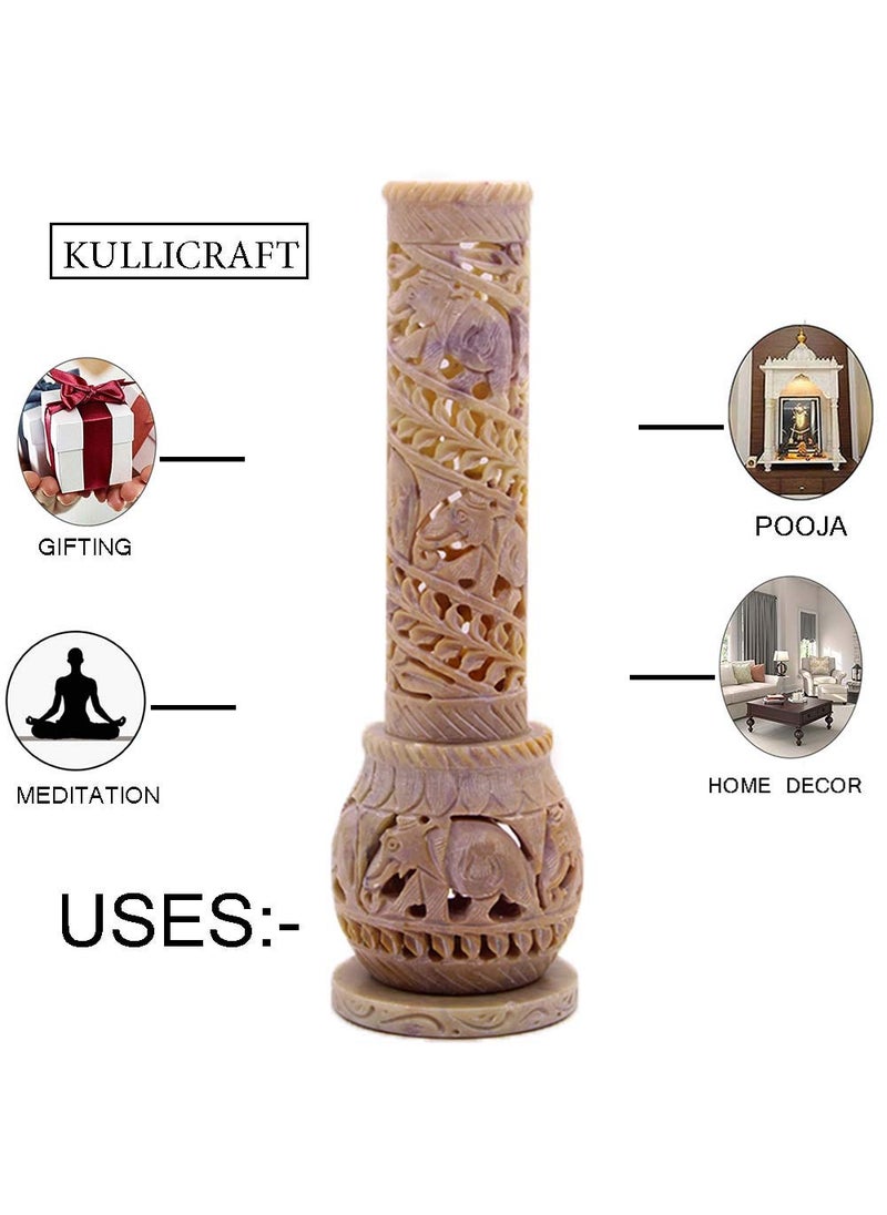 KC KULLICRAFT Marble Soapstone Bottle Shape Agarbatti Stand Incense Stick Burner for Puja and Home DecorElephant DesignRound