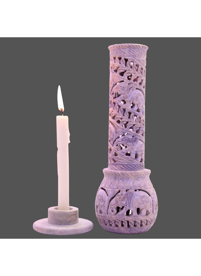 KC KULLICRAFT Marble Soapstone Bottle Shape Agarbatti Stand Incense Stick Burner for Puja and Home DecorElephant DesignRound