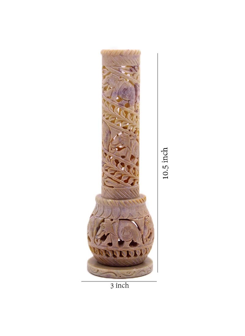 KC KULLICRAFT Marble Soapstone Bottle Shape Agarbatti Stand Incense Stick Burner for Puja and Home DecorElephant DesignRound