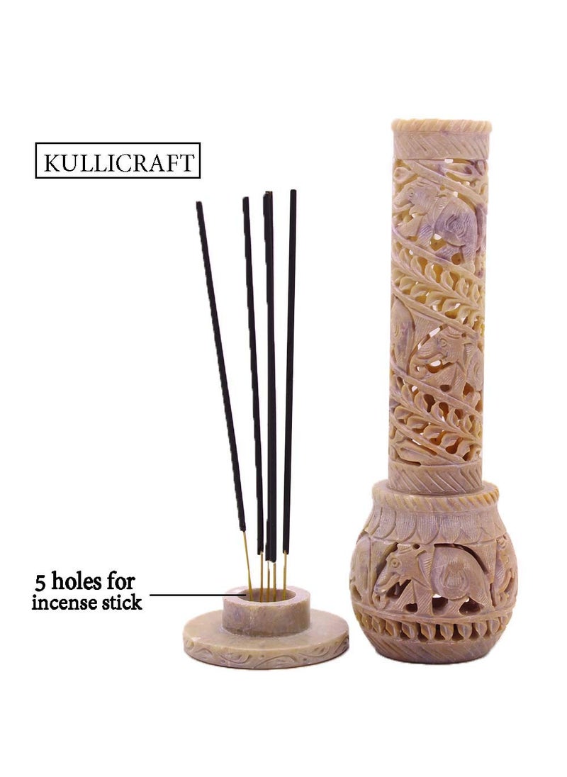 KC KULLICRAFT Marble Soapstone Bottle Shape Agarbatti Stand Incense Stick Burner for Puja and Home DecorElephant DesignRound