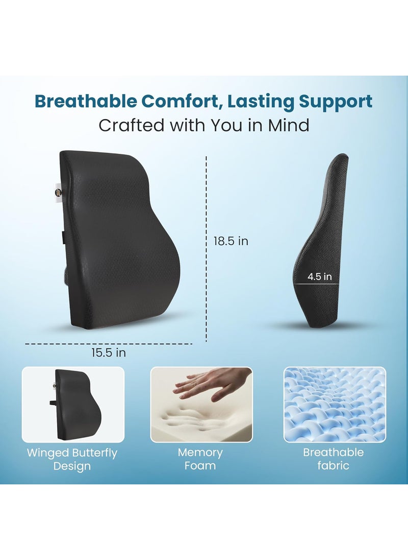 CareFoam Back Support for Office Chair Memory Foam Back Rest for Office Chair Chair Back Support for Back Pain Relief for OfficeHome Chair Car Seat Removable Cover Mesh Black Large