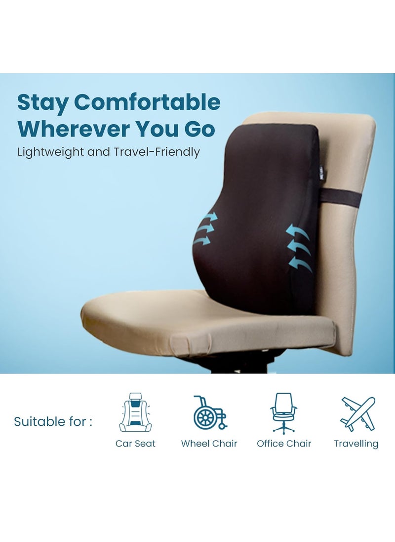 CareFoam Back Support for Office Chair Memory Foam Back Rest for Office Chair Chair Back Support for Back Pain Relief for OfficeHome Chair Car Seat Removable Cover Mesh Black Large