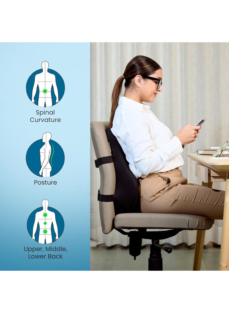 CareFoam Back Support for Office Chair Memory Foam Back Rest for Office Chair Chair Back Support for Back Pain Relief for OfficeHome Chair Car Seat Removable Cover Mesh Black Large