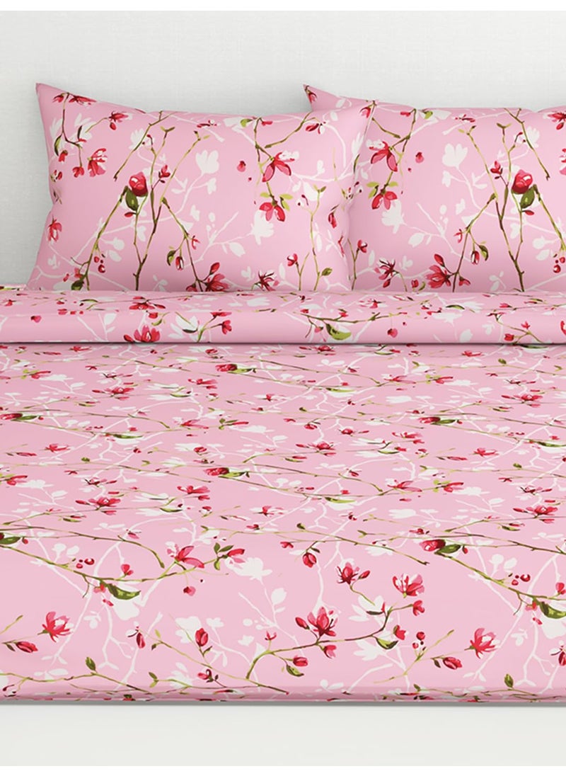 haus kinder Bedsheet for Double Bed Elastic Fitted Queen Size 186 TC 1 Fitted Bed Sheet for Double Size Bed 2 Pillow Covers 60 X 78 Inches 13 Inch Deep Pocket Summer Vinatge Romance Pink