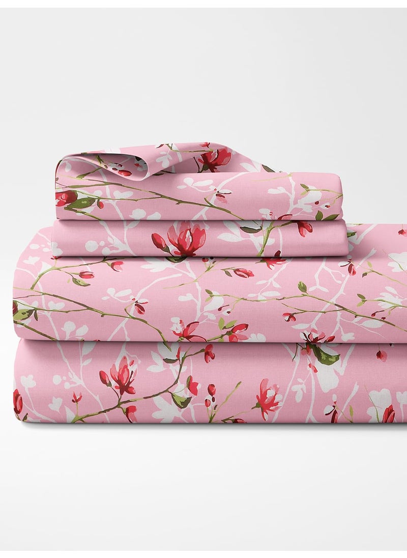 haus kinder Bedsheet for Double Bed Elastic Fitted Queen Size 186 TC 1 Fitted Bed Sheet for Double Size Bed 2 Pillow Covers 60 X 78 Inches 13 Inch Deep Pocket Summer Vinatge Romance Pink