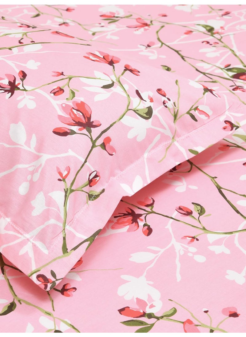 haus kinder Bedsheet for Double Bed Elastic Fitted Queen Size 186 TC 1 Fitted Bed Sheet for Double Size Bed 2 Pillow Covers 60 X 78 Inches 13 Inch Deep Pocket Summer Vinatge Romance Pink