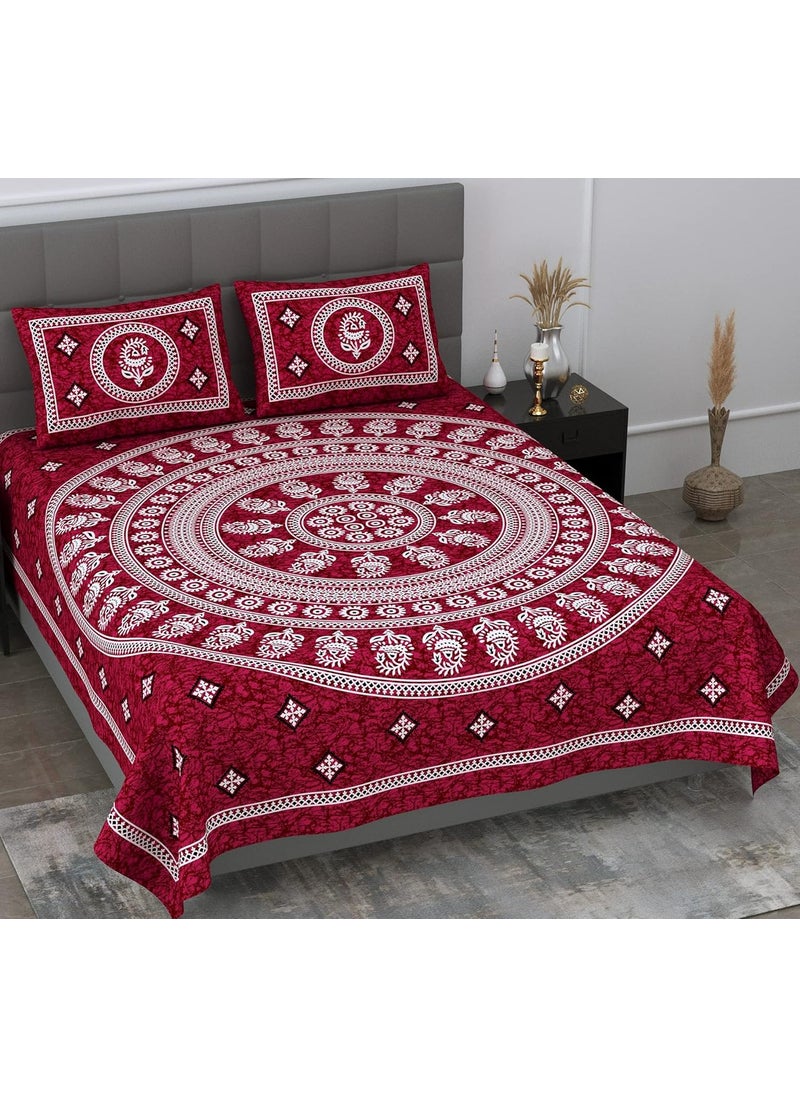 SheetKart Floral 144 TC Cotton Double Bedsheet with 2 Pillow Covers Burgundy