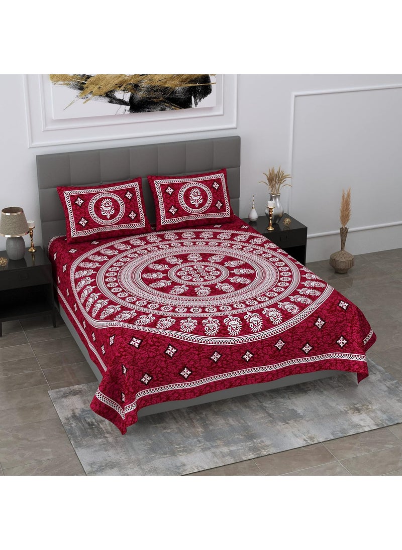 SheetKart Floral 144 TC Cotton Double Bedsheet with 2 Pillow Covers Burgundy