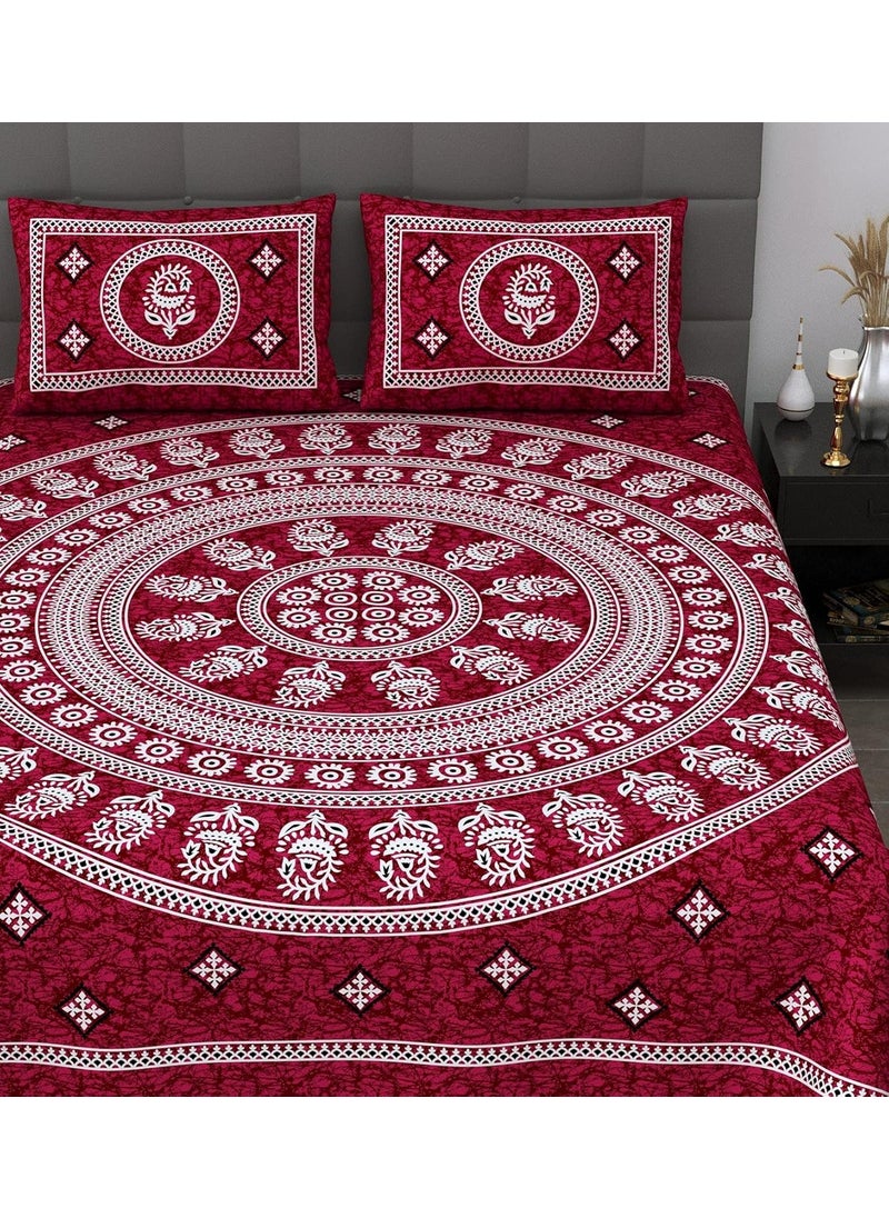 SheetKart Floral 144 TC Cotton Double Bedsheet with 2 Pillow Covers Burgundy