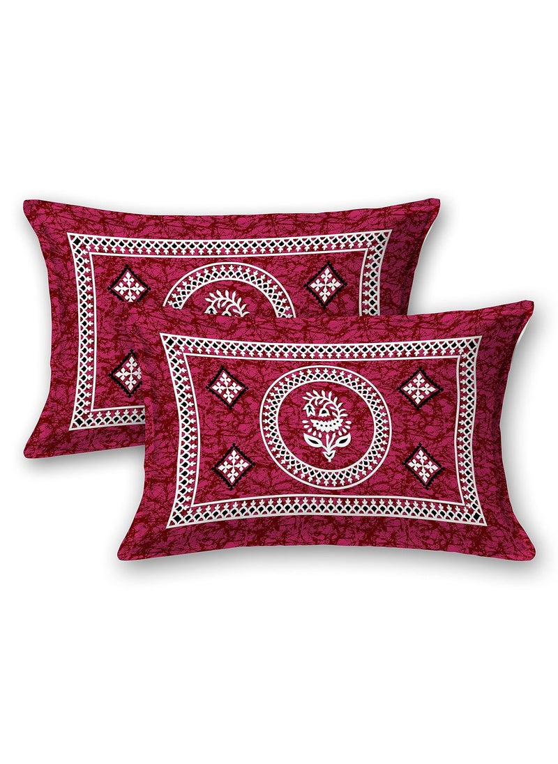 SheetKart Floral 144 TC Cotton Double Bedsheet with 2 Pillow Covers Burgundy