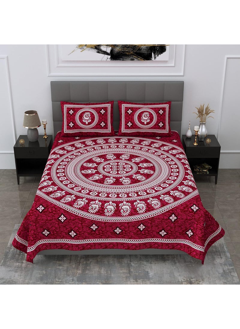 SheetKart Floral 144 TC Cotton Double Bedsheet with 2 Pillow Covers Burgundy