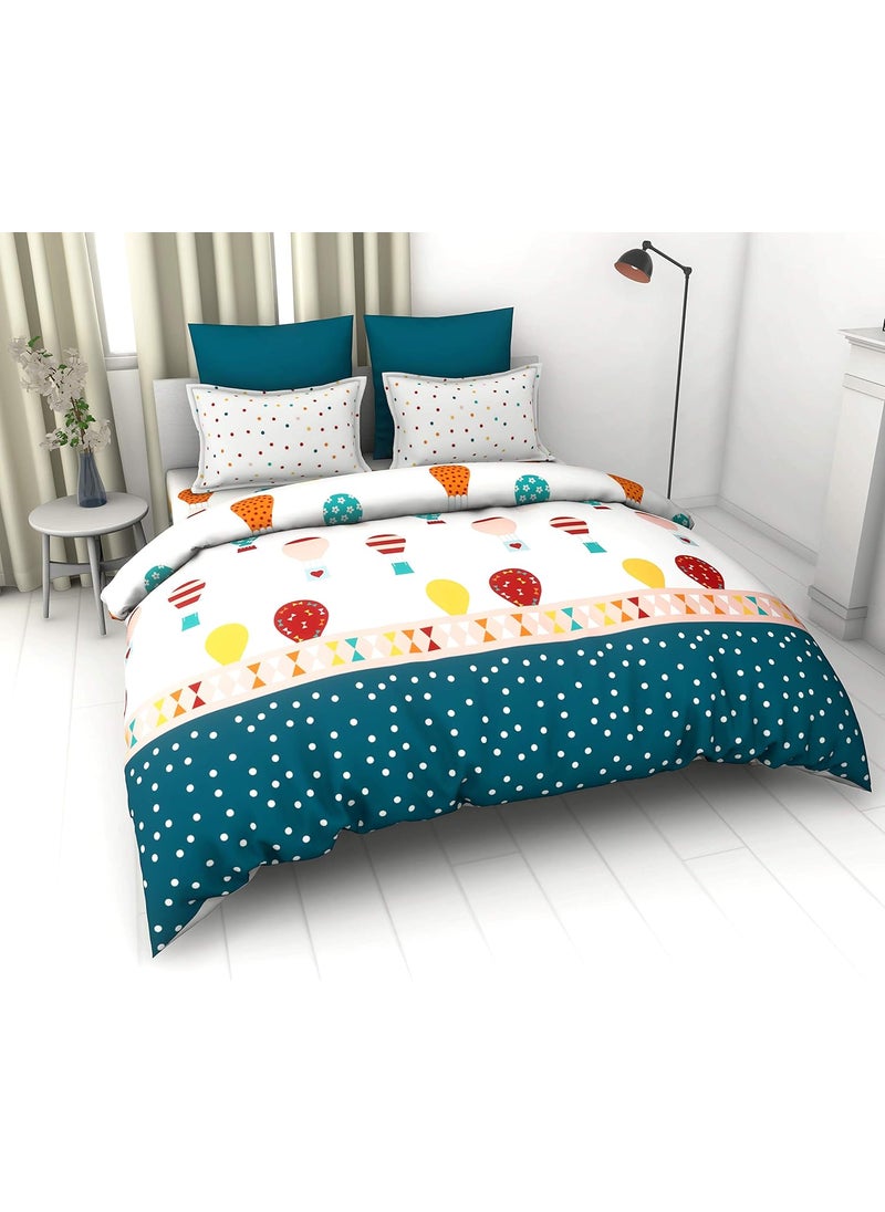 LORETO A QUALITY LINEN BRAND 100 Cotton Bedsheet for Double Bed 1 Double Bedsheet with 2 Pillow Covers 144 TC Queen Size Double Bedsheet Cotton Red and Blue Hot Air Balloon Design