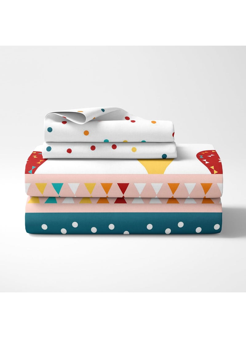 LORETO A QUALITY LINEN BRAND 100 Cotton Bedsheet for Double Bed 1 Double Bedsheet with 2 Pillow Covers 144 TC Queen Size Double Bedsheet Cotton Red and Blue Hot Air Balloon Design