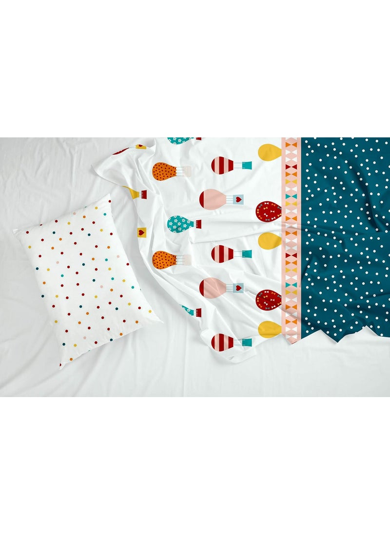 LORETO A QUALITY LINEN BRAND 100 Cotton Bedsheet for Double Bed 1 Double Bedsheet with 2 Pillow Covers 144 TC Queen Size Double Bedsheet Cotton Red and Blue Hot Air Balloon Design