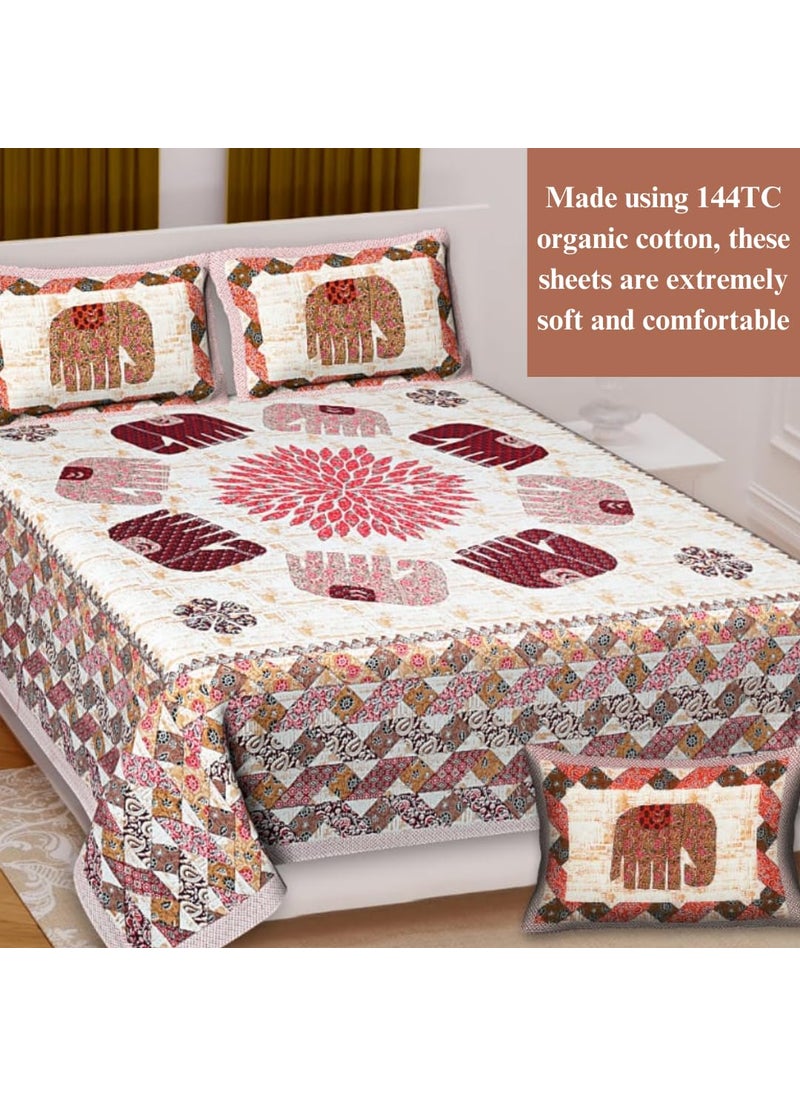 Jaipur Weaves Bedsheet King Size 100 Pure Cotton Bed Sheet with 2 Pillow Covers Super Soft Cozy Bedsheets Set108x108 inches 9ftx9ft Royal Elephants Pink Super King