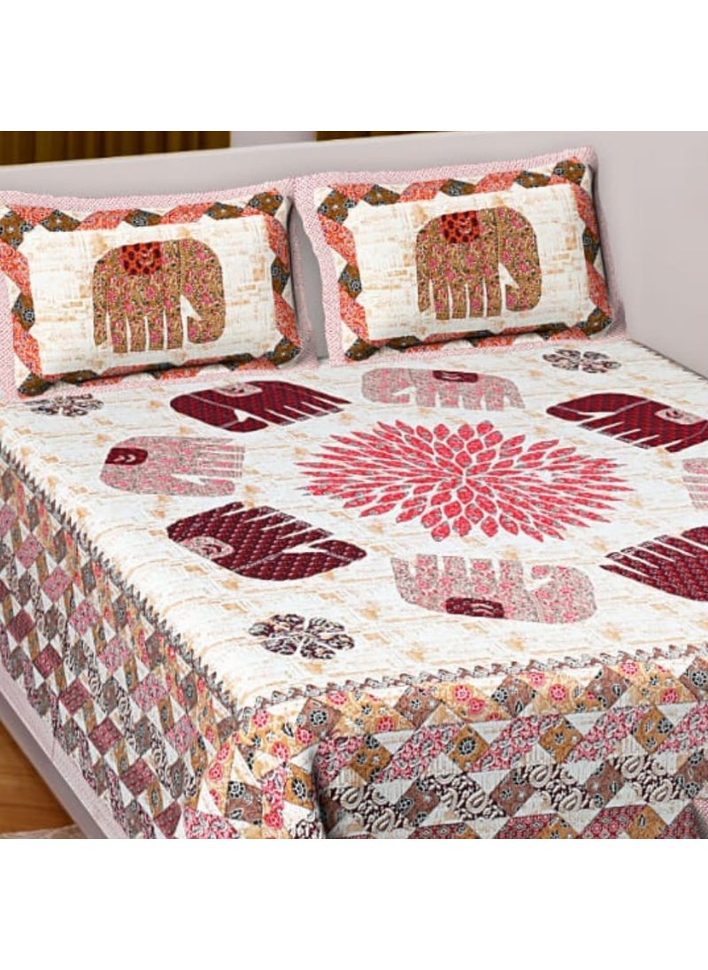 Jaipur Weaves Bedsheet King Size 100 Pure Cotton Bed Sheet with 2 Pillow Covers Super Soft Cozy Bedsheets Set108x108 inches 9ftx9ft Royal Elephants Pink Super King