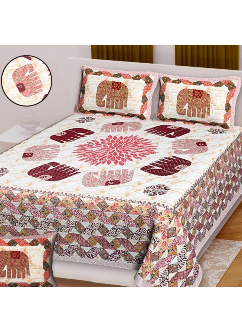 Jaipur Weaves Bedsheet King Size 100 Pure Cotton Bed Sheet with 2 Pillow Covers Super Soft Cozy Bedsheets Set108x108 inches 9ftx9ft Royal Elephants Pink Super King