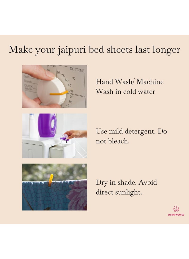 Jaipur Weaves Bedsheet King Size 100 Pure Cotton Bed Sheet with 2 Pillow Covers Super Soft Cozy Bedsheets Set108x108 inches 9ftx9ft Royal Elephants Pink Super King