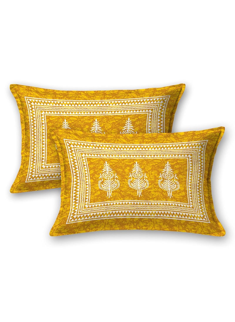 SheetKart Motif Floral 144 TC 100 Cotton Double Bedsheet Jaipuri Printed Bed Cover with 2 Pillow Covers Summer Yellow