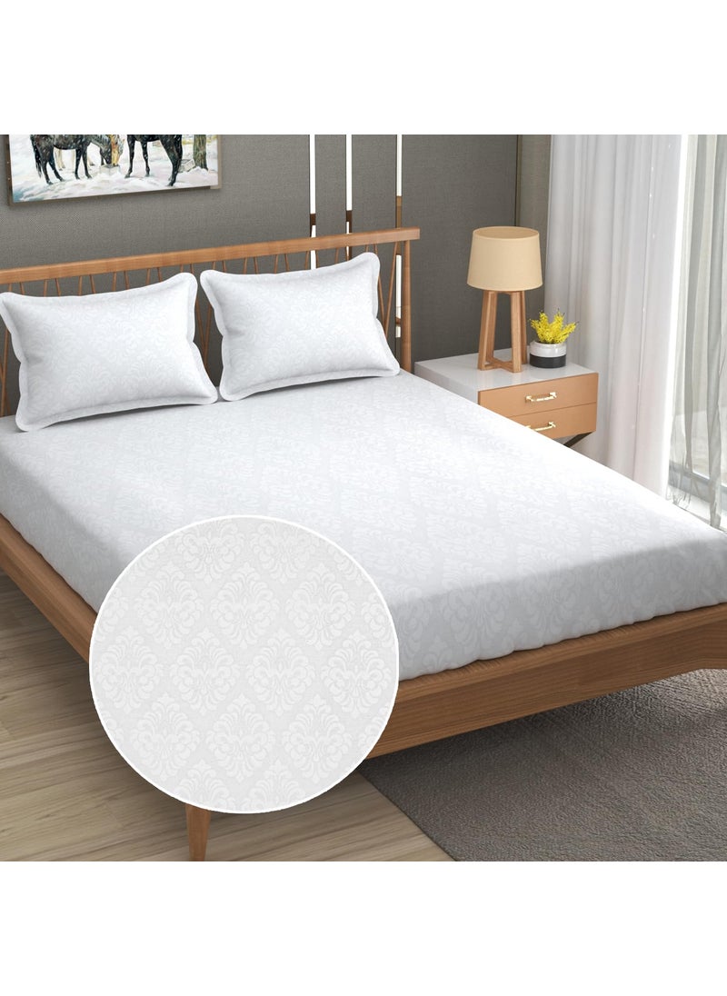 FRESH FROM LOOM Microfiber Wrinkle ResistantSoft Skin SafeBreathable King Size Flat BedsheetsHotelHomeDouble Bedsheet Set With 2 Pillow Covers95X90 Inches WhiteDamas Design144 TC
