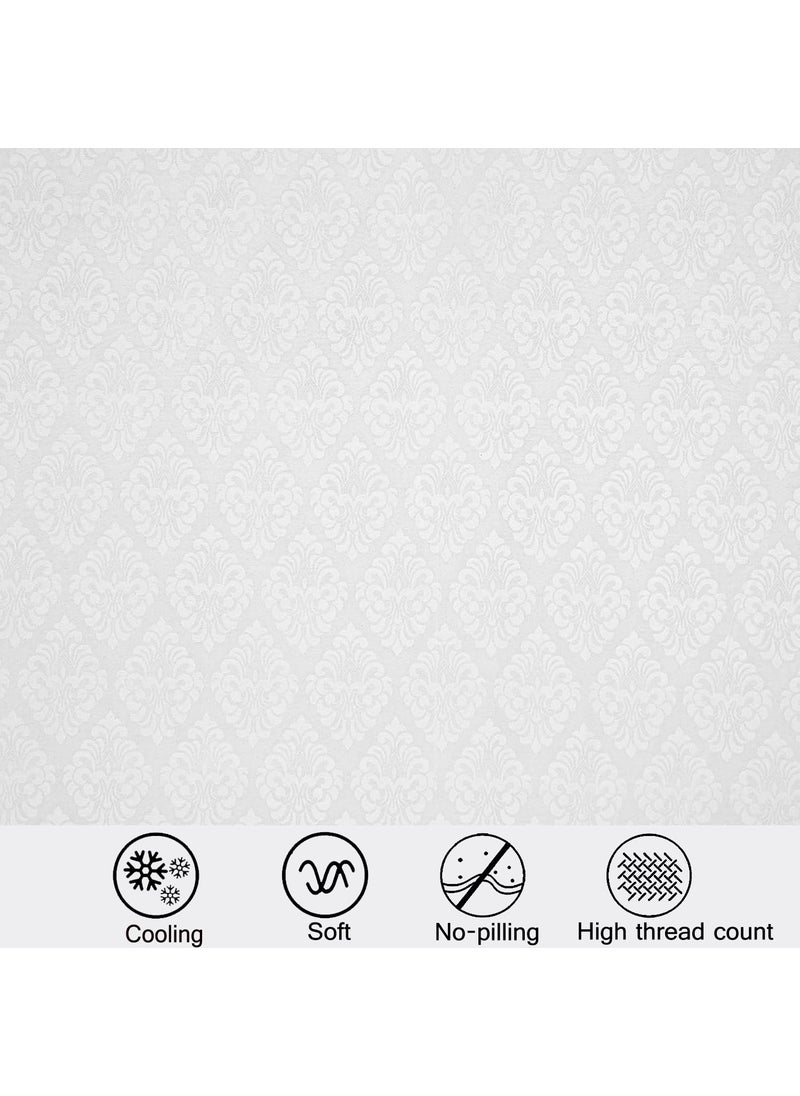 FRESH FROM LOOM Microfiber Wrinkle ResistantSoft Skin SafeBreathable King Size Flat BedsheetsHotelHomeDouble Bedsheet Set With 2 Pillow Covers95X90 Inches WhiteDamas Design144 TC