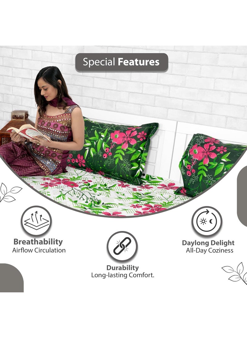 Divine Casa A Quality 120 TC Cotton Blend Double Bed Bedsheet With 2 Pillow Covers Chadar For HomeRoom Foxglove Deep Mint 254 X 222 CmGreen