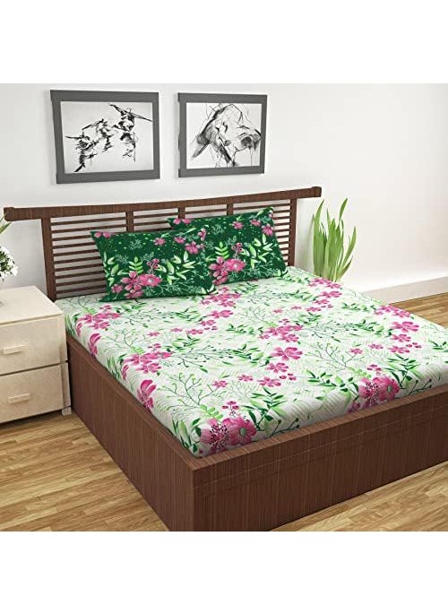 Divine Casa A Quality 120 TC Cotton Blend Double Bed Bedsheet With 2 Pillow Covers Chadar For HomeRoom Foxglove Deep Mint 254 X 222 CmGreen