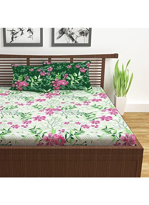 Divine Casa A Quality 120 TC Cotton Blend Double Bed Bedsheet With 2 Pillow Covers Chadar For HomeRoom Foxglove Deep Mint 254 X 222 CmGreen